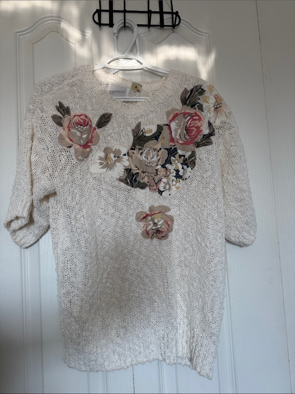 Vintage Jessica Floral Pearl Embellished Knit Sweater Tshirt  | Cottagecore